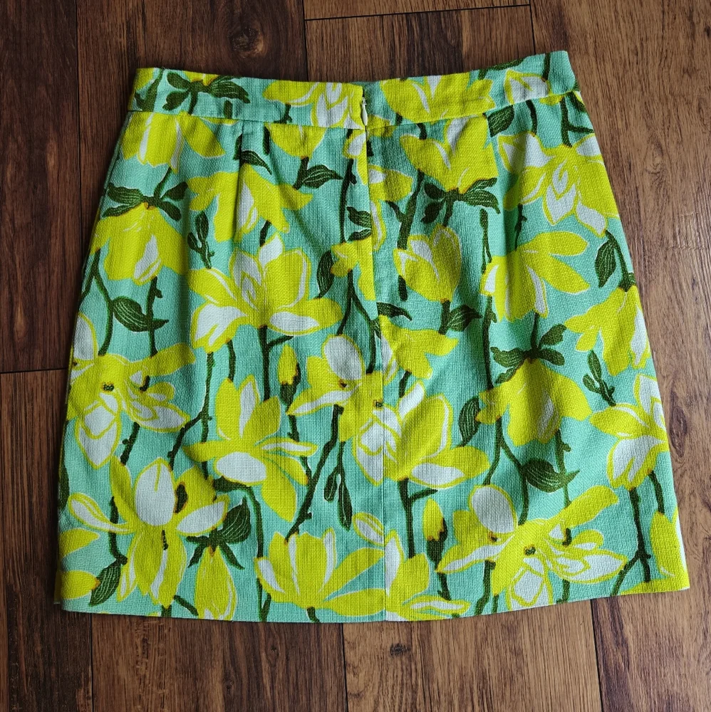 J. Crew Cotton Tweed Floral Mini Skirt Women's 4 Pleated Yellow Seafoam Woven‎